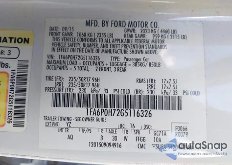 2016 Ford Fusion Se из США, поврежденный, VIN 1FA6P0H72G5116326